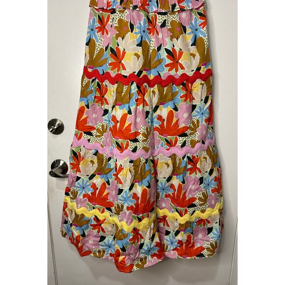 Celia B Nilsa Dress Floral Tiered Midi Medium NWT Scalloped Details Tie Straps - Picture 7 of 14